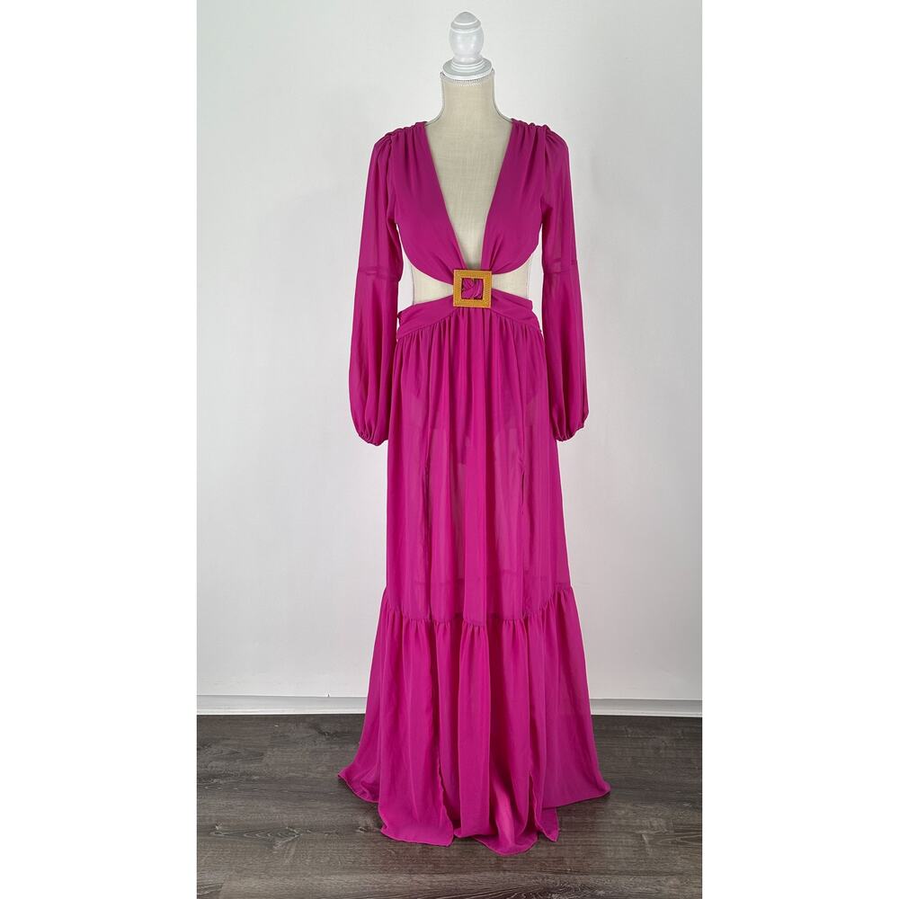 Luxxel Cut Out Long Sleeve Maxi Dress Magenta Purple Womens Size Medium New